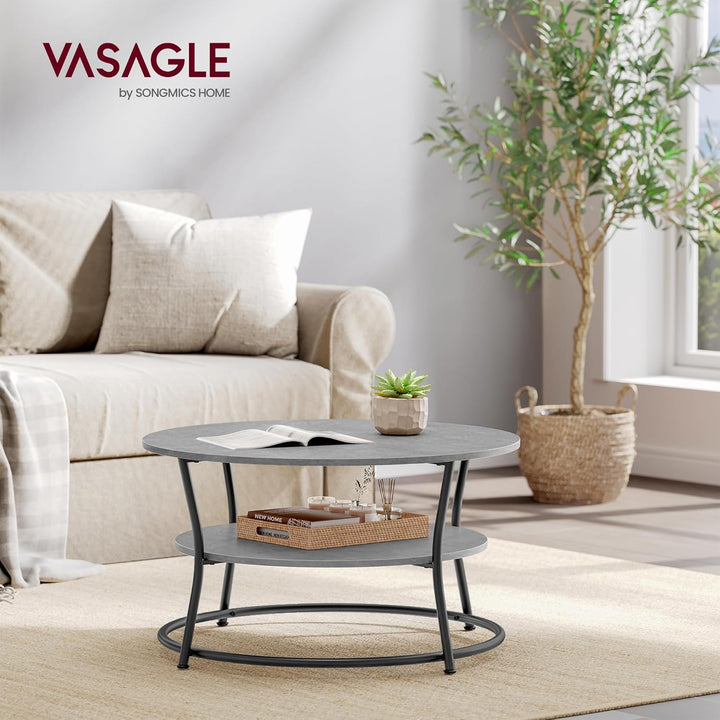 VASAGLE Couchtisch rund, Wohnzimmertisch, Sofatisch mit Ablage, einfacher Aufbau, Metall, Industrie-