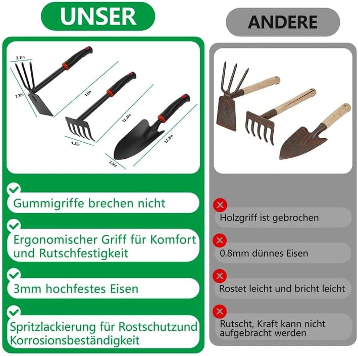 GPANDAG Gartenwerkzeug Set - 10 teilig Gartengeräte Set mit rutschfestem Griff, Gartenset zum Pflanz