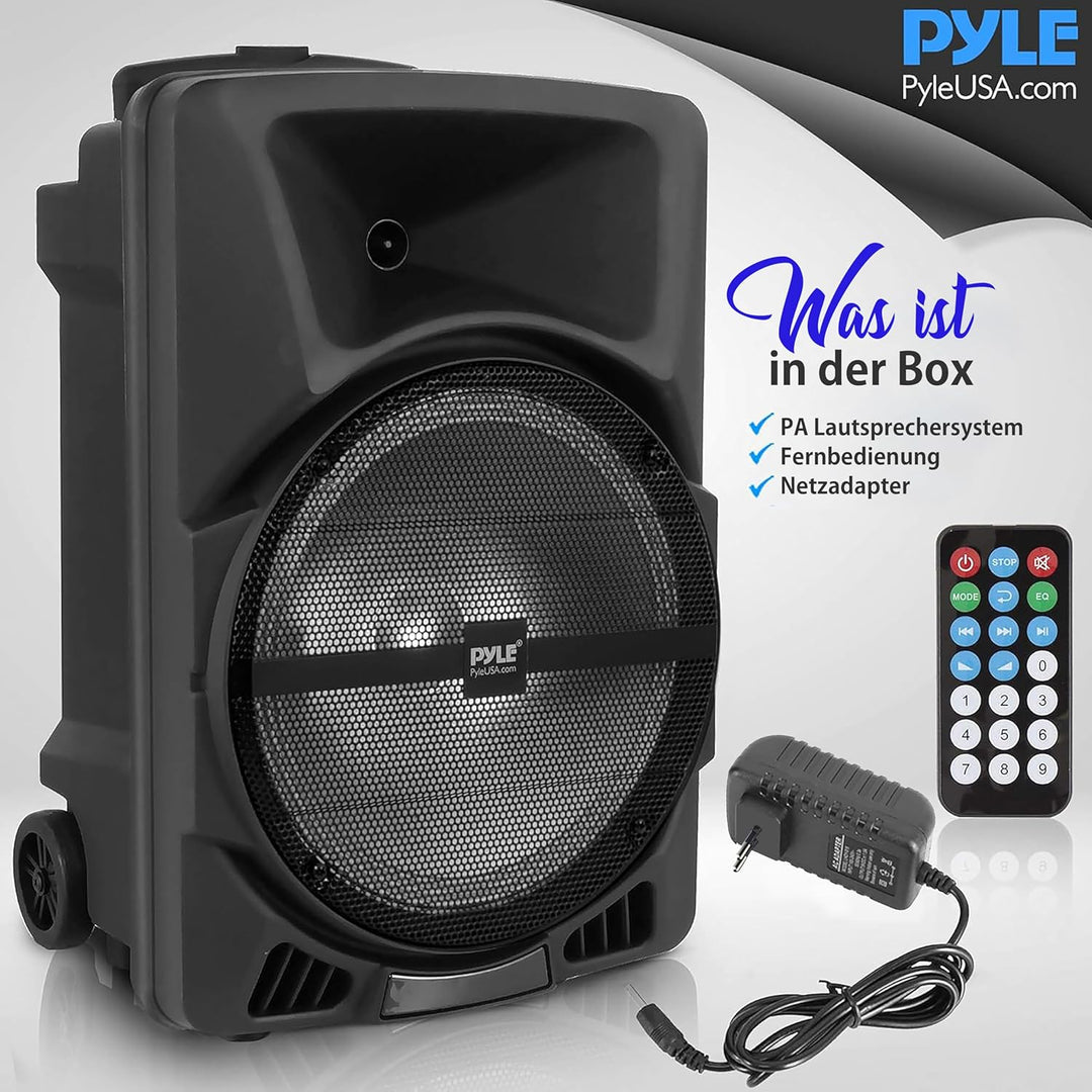 Pyle Musikbox Bluetooth Gross, 800W Party Lautsprecher mit DJ- Lichtern, Teleskopgriff & Rollen, FM,