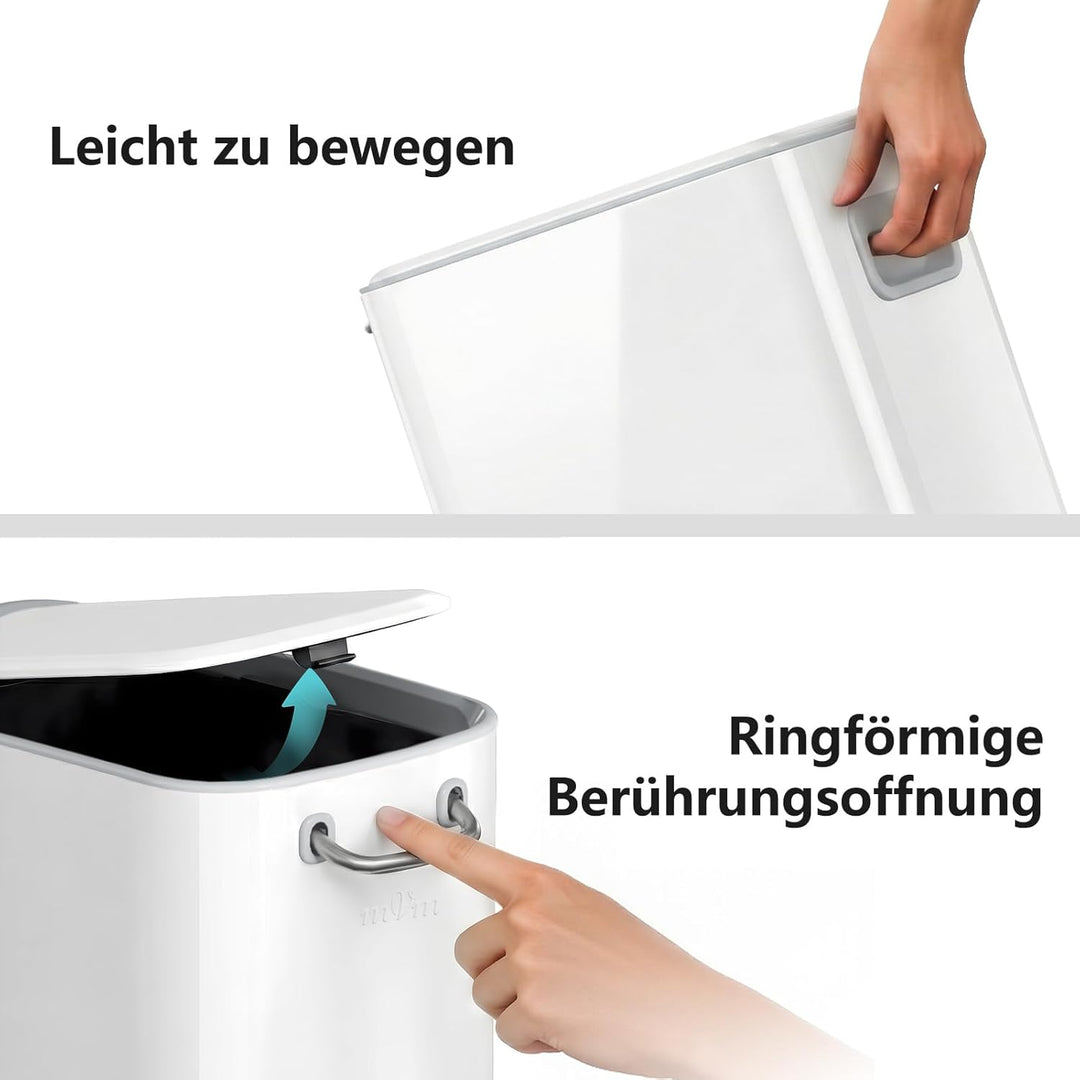 mVm Mülleimer Bad 6L, Abfalleimer Edelstahl, Handbetätigter, Weiss | Soft-Close, Herausnehmbarem Inn