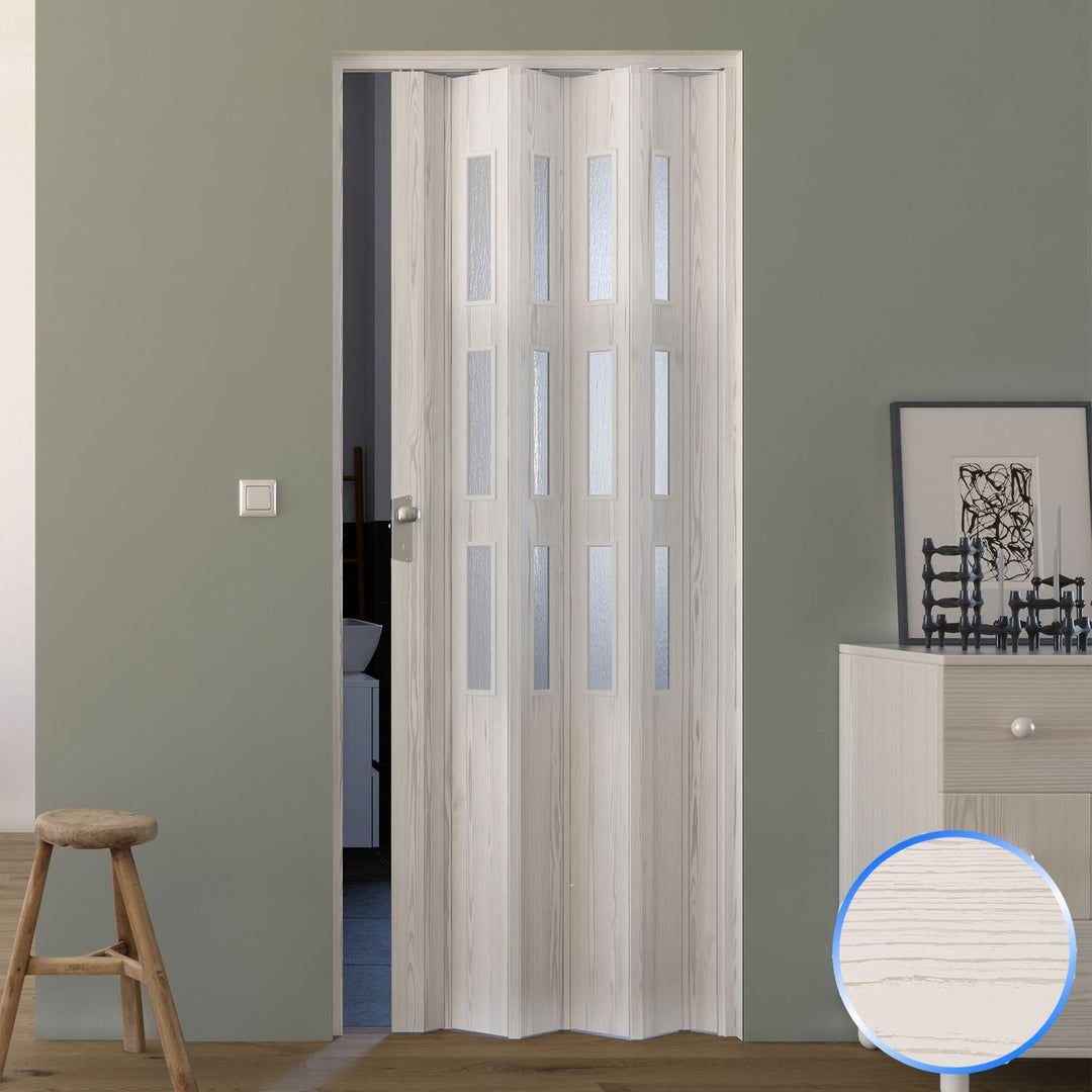 Innenraum Falttür in PVC Kiefer Gebleicht Satiniertes Glas 88,5x214 cm mod. Luciana Kiefer Gebleicht