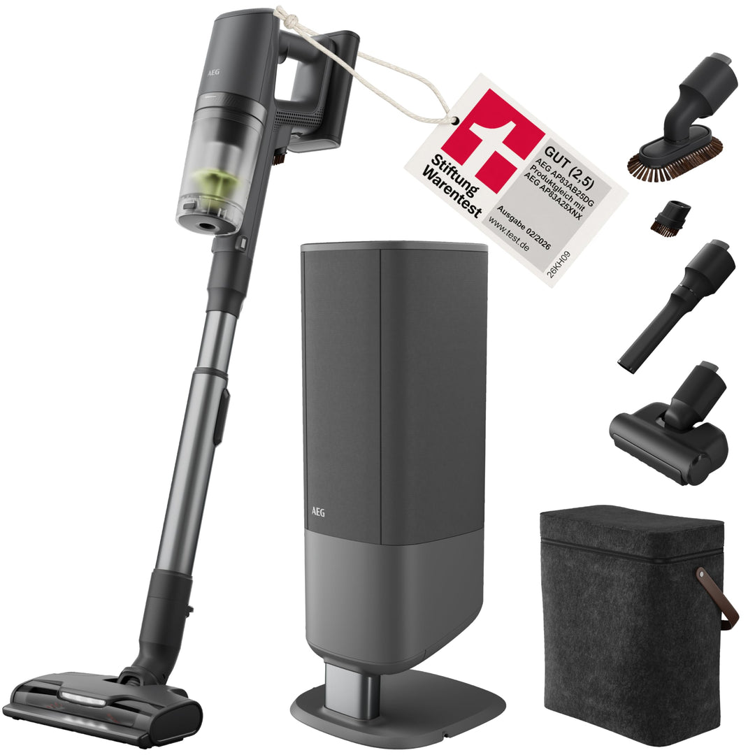 AEG Ultimate 8000 Akku Staubsauger mit Absaugstation, von Stiftung Warentest mit GUT (2,5), Auto‑Mod