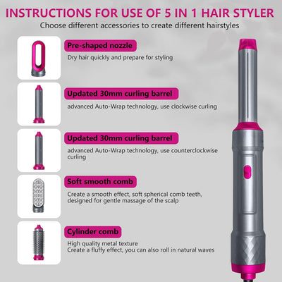 TANSHINE 5 in 1 Hairstyler Auto Airstyler Set,Haarstyler Heissluftbürste Fföhnbürste Warmluftbürste,