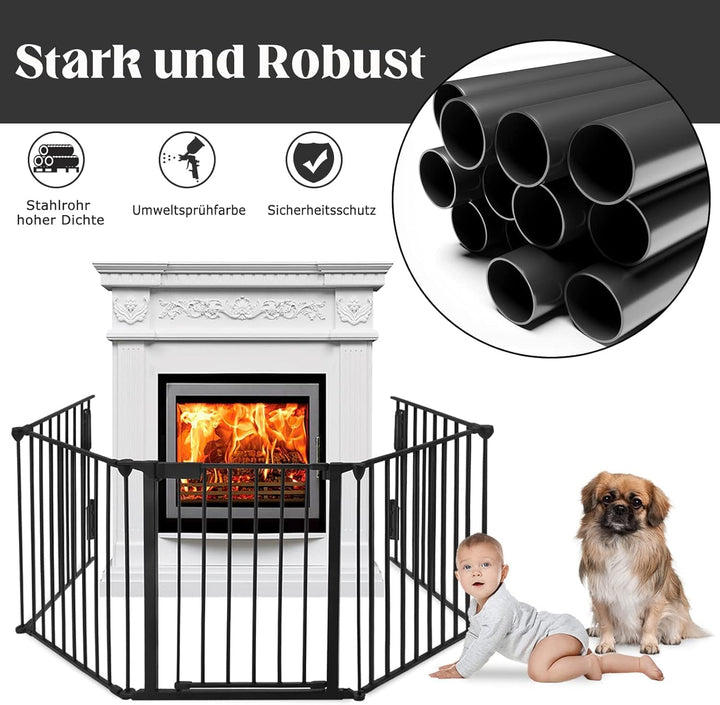 FIVMEN Kaminschutzgitter mit Tür 300 cm Metall Ofenschutzgitter Kamingitter Kinderschutz Faltbar Abs