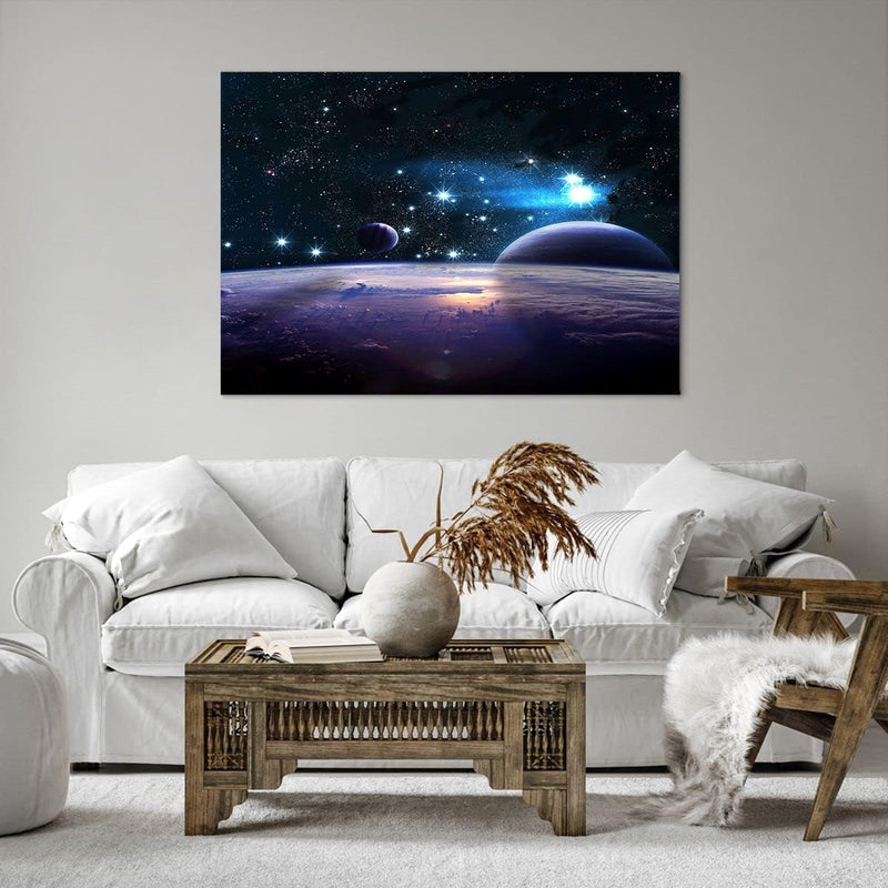 Bilder auf Leinwand 100x70cm Leinwandbild mit Rahmen Kosmos Planet Gross Wanddeko Bild Schlafzimmer