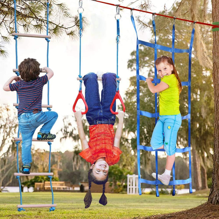 Ninja Warrior Hindernisparcours für Kinder - 15m×2 Ninja Slackline und 10 langlebige Hindernisse - O