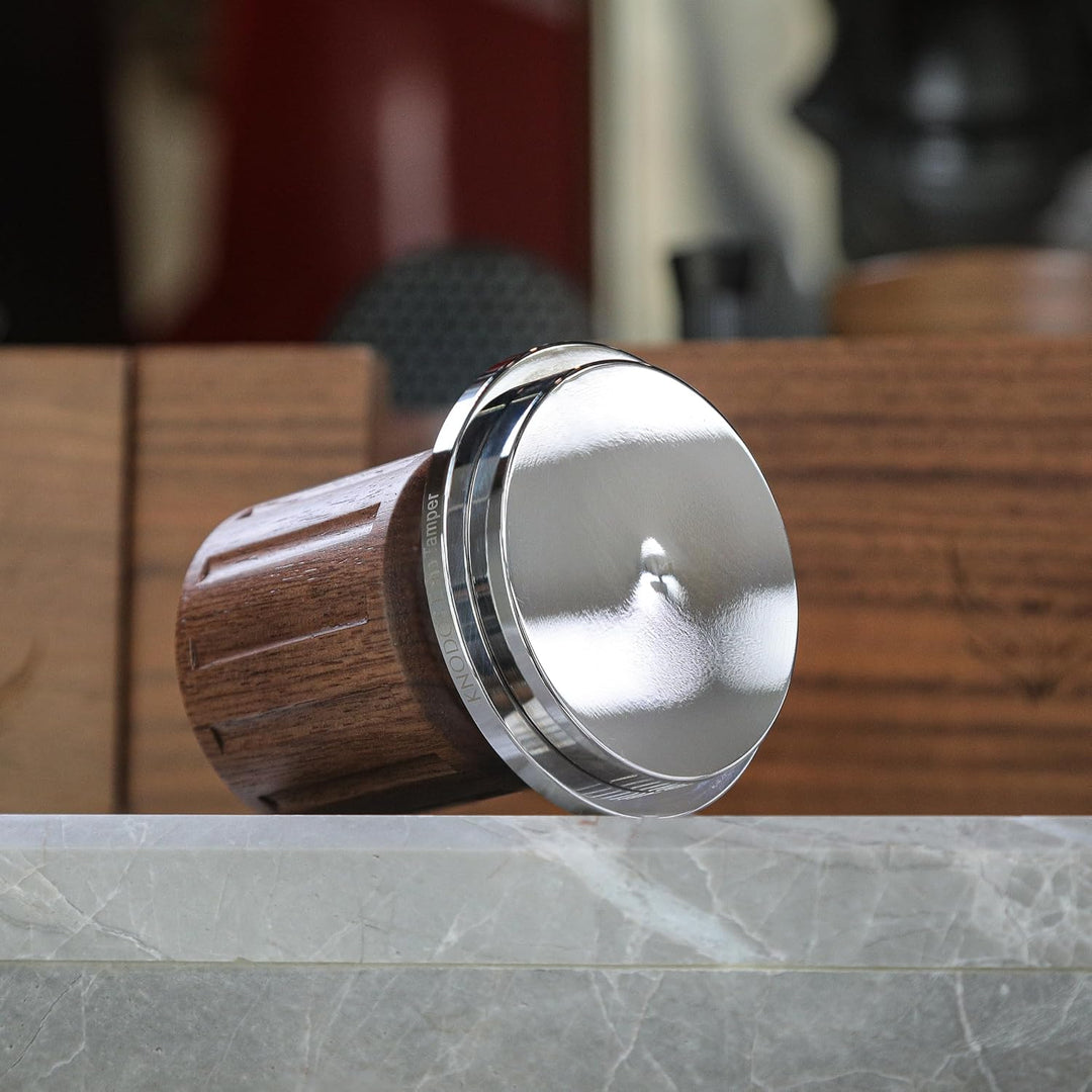 Espresso Tamper 58,5mm Walnuss – mit Klick Feedback | , 30 lb Feder &amp; Edelstahl-Flachbasis für IMS,