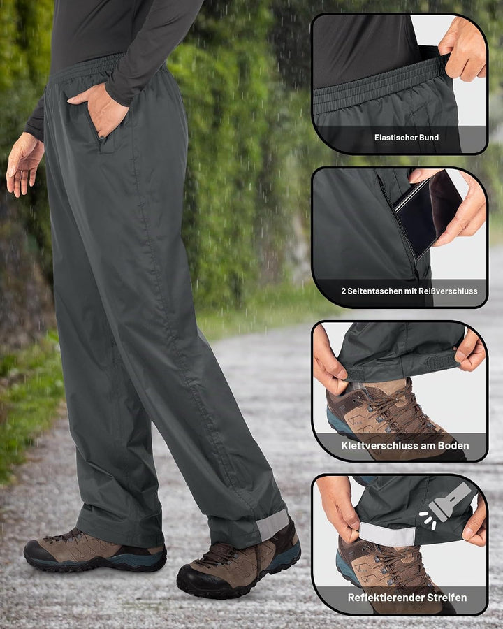 33,000ft Packbare Regenhose Herren Wasserdicht Leichte Fahrrad Überziehhose Winddicht Reflektierende