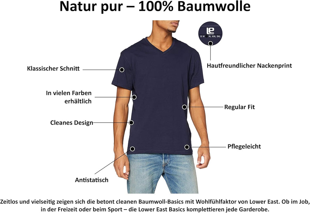 Lower East Herren T-Shirt mit V-Ausschnitt aus 100% Baumwolle im Multipack Dunkelgrün S, Dunkelgrün