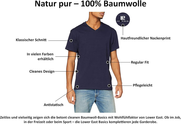Lower East Herren T-Shirt mit V-Ausschnitt aus 100% Baumwolle im Multipack Dunkelgrün S, Dunkelgrün