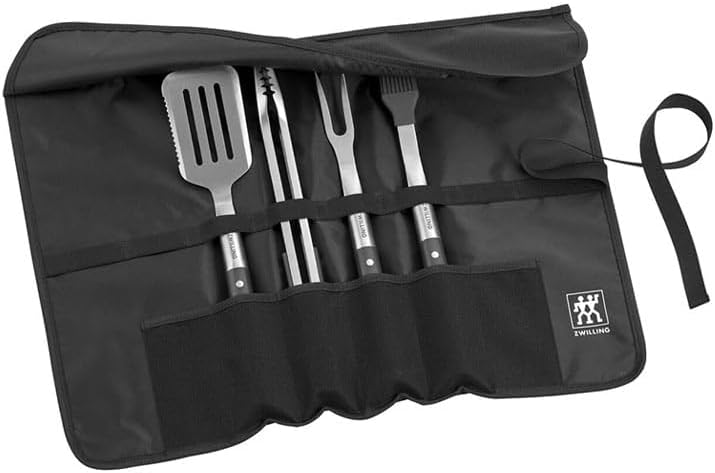 ZWILLING BBQ GrillOptimalck-Set, 5-TLG, Grillwerkzeug mit Rolltasche, Grillwender, zange, Gabel, Pin