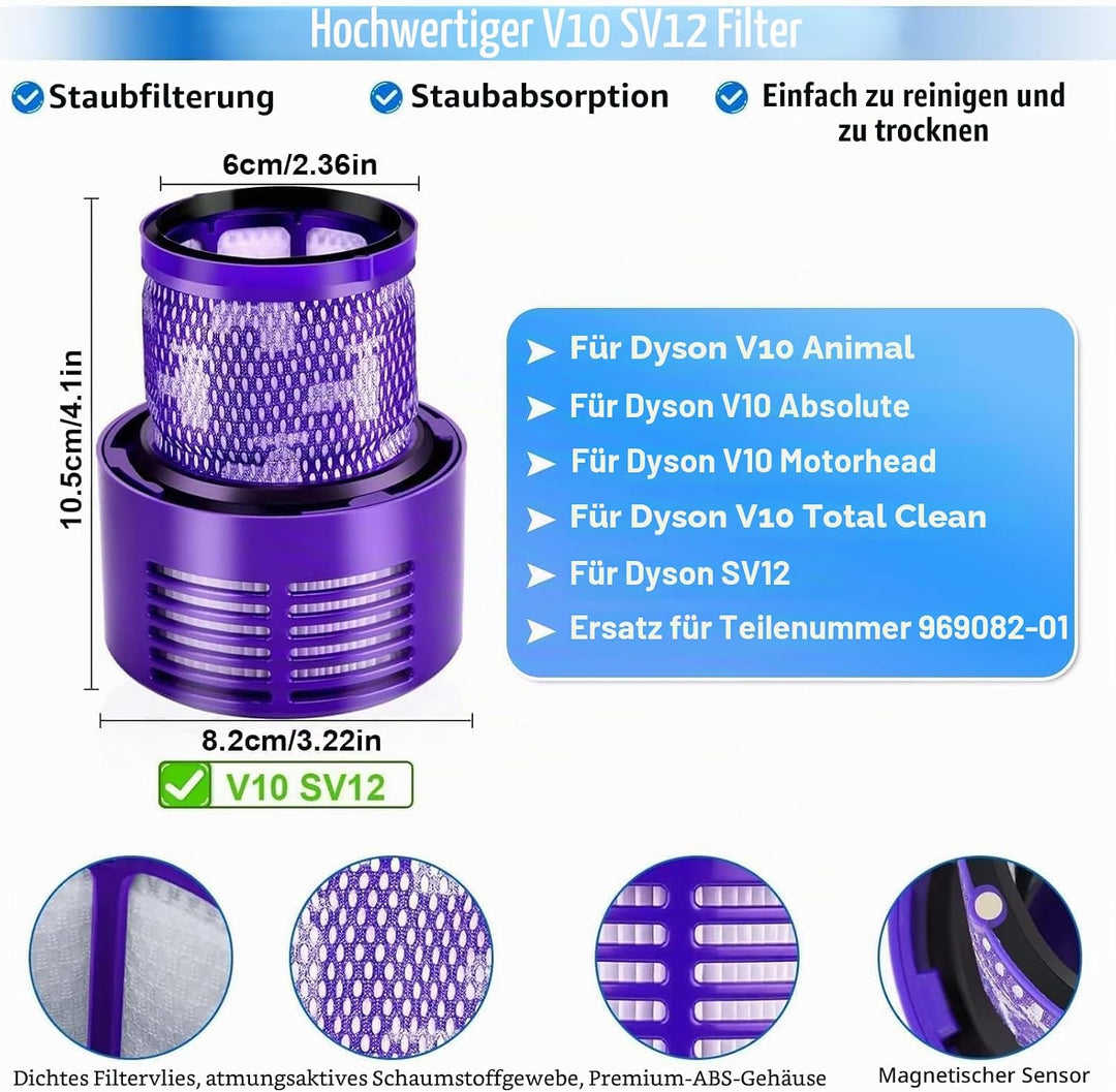 Rebirthcare 3 stück filters für dyson v10 sv12, für dyson v10 cyclone absolute animal, v10 motorhead