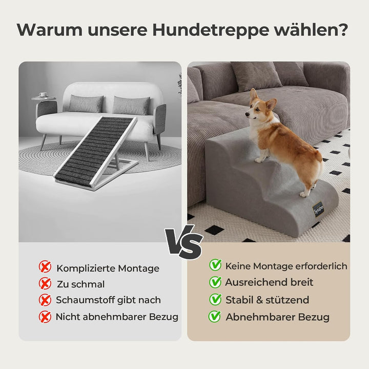 Sytopia Hundetreppe 3 Stufen, 40 cm, bis 27 kg, Haustiertreppe kleine Hunde &amp; Katzen, Katzentreppe B