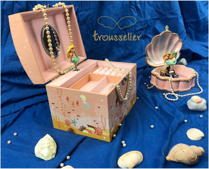 Trousselier 6260723 Schatzkiste für Kinder, Meerjungfrau, Schmuckkästchen, Spieluhr mit Musik und ta