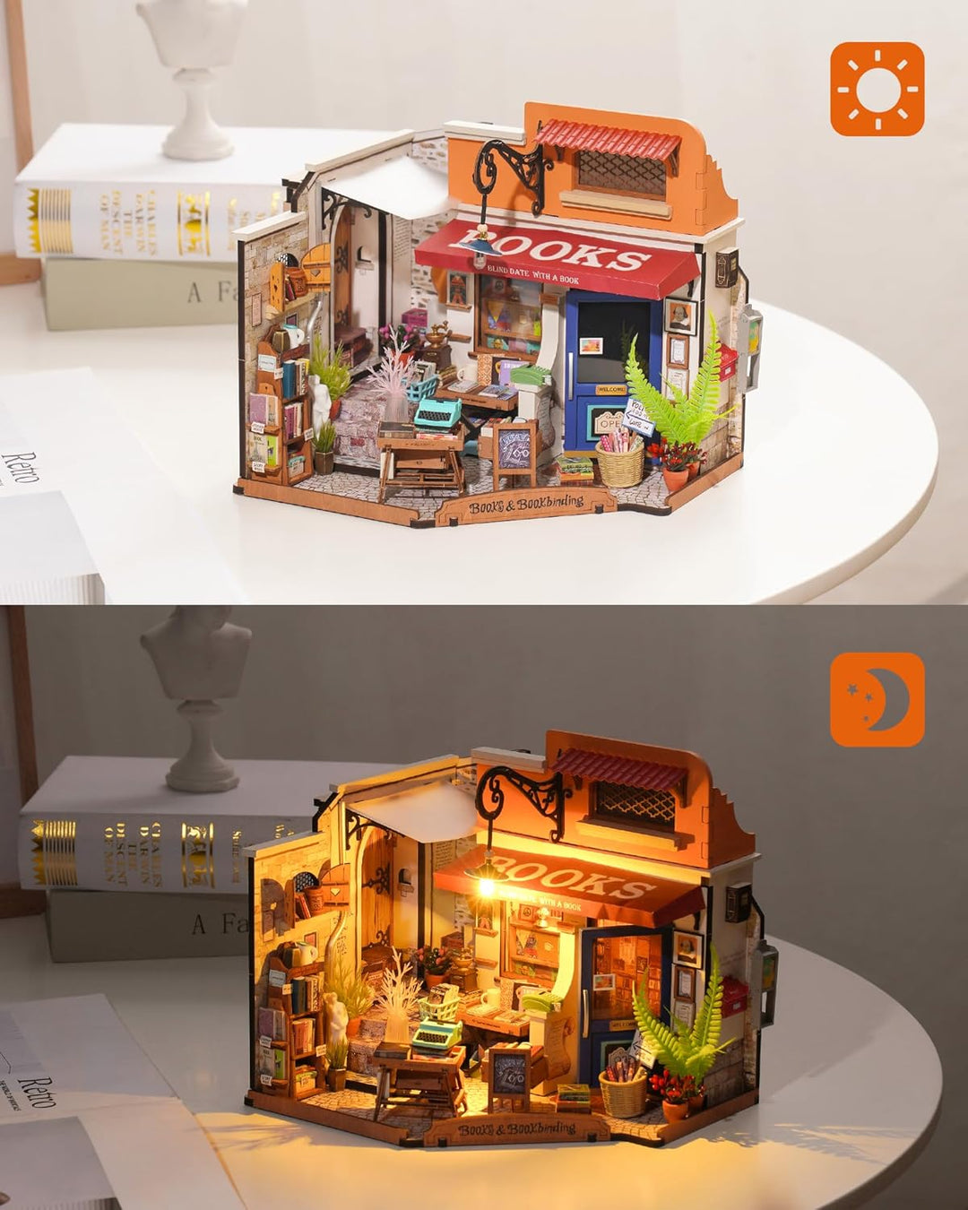 Rolife Puppenhaus Ecke Buchhandlung DIY Miniaturhaus Bausatz Puppenhaus Holzmodellbausatz mit Möbeln