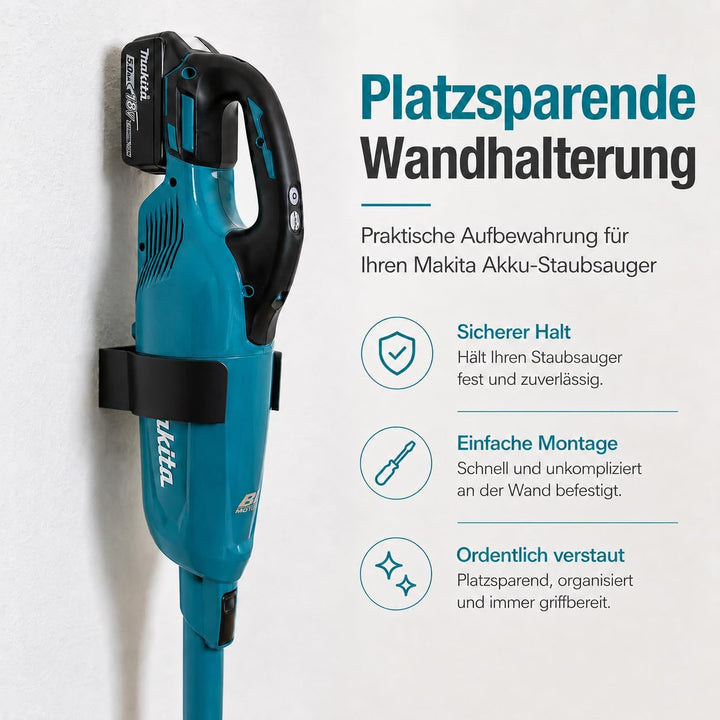 Generisch Wandhalterung Halter für Akku-Staubsauger Schwarz passend für Makita DCL 281, DCL180, DCL1