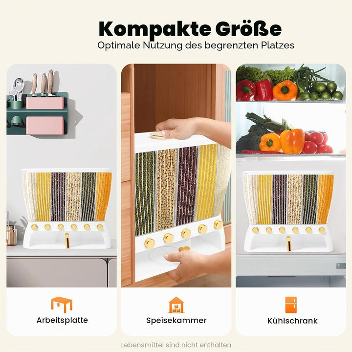 Müslispender, Linsenspender Getreidespender mit 6 Gittern Speicher Box Trockenfutter Müslispender fü