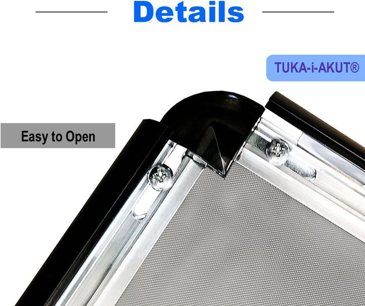 TUKA-i-AKUT Aluminium Klapprahmen DIN A3 | 25 mm Profil | Abgerundete Ecken | Schutzscheibe Befestig