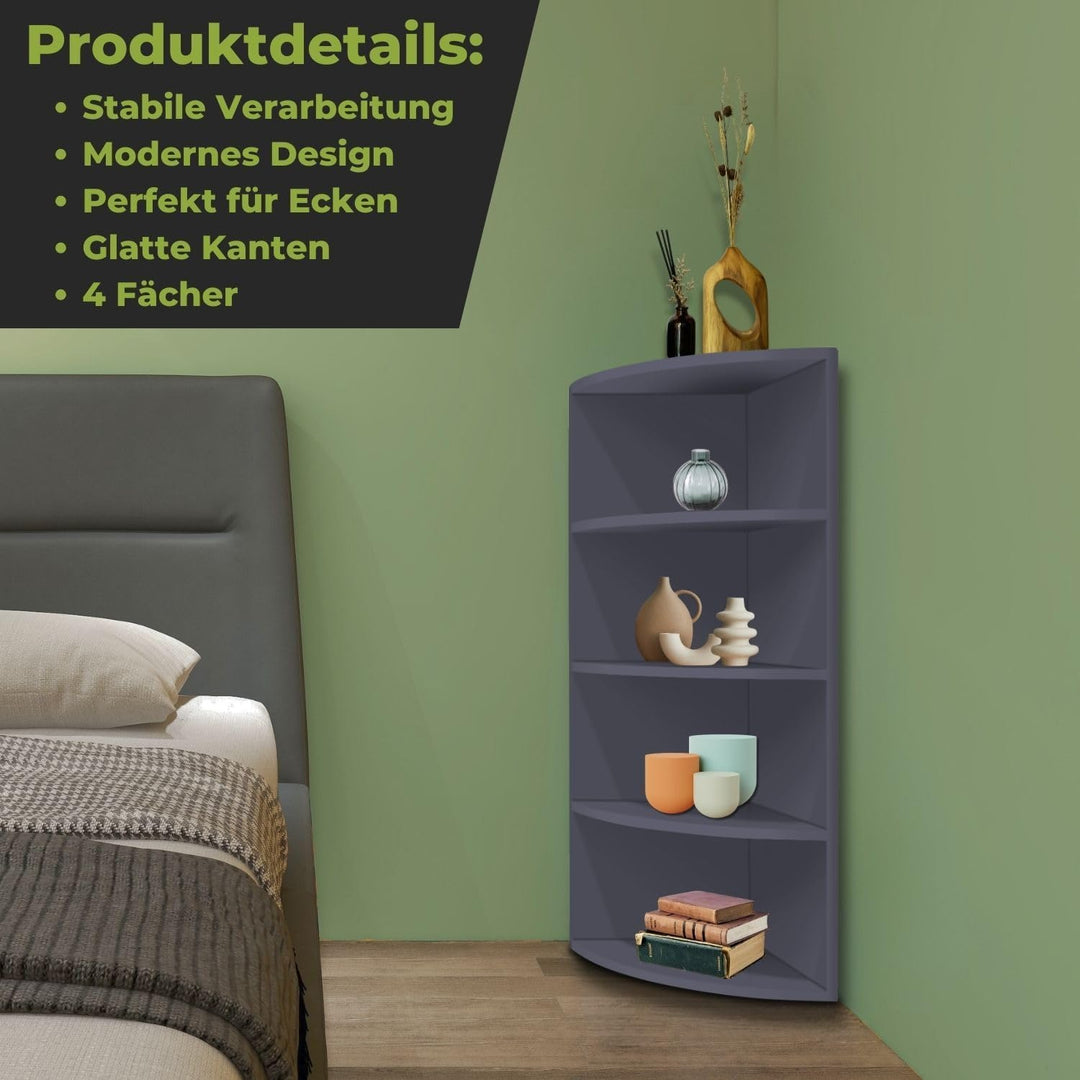 Coemo Eckregal Corner 120, Anthrazit Bücherregal 4 Fächer, Eckregal stehend, aus Holz 40x40x120 cm s