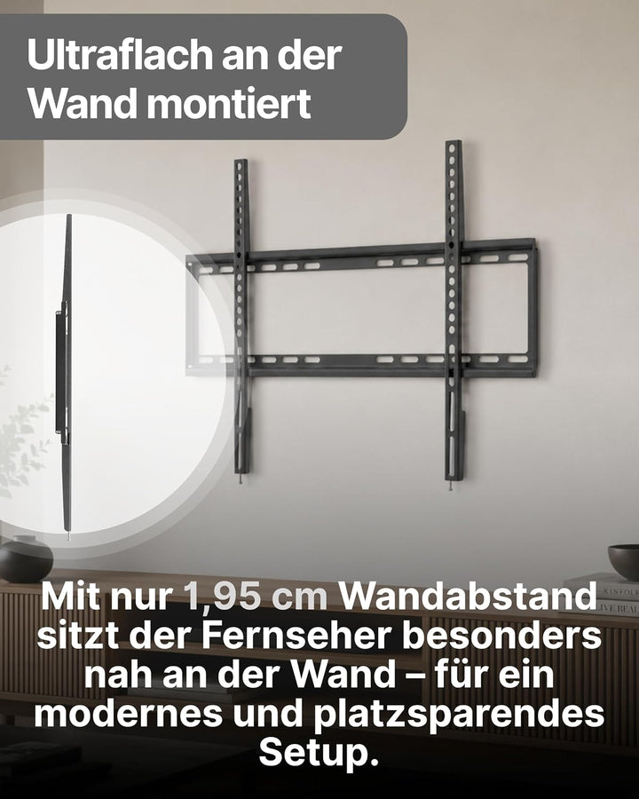 SCHWAIGER TV-Wandhalter abnehmbar I 37-80 Zoll Fernseherhalterung ultraflach mit 1,95 cm Wandabstand