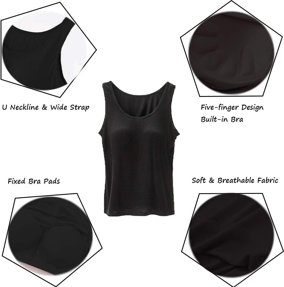 STARBILD Damen Unterhemd BH-Hemd Basic U-Ausschnitt Eingebauter BH Bügelloser Gepolstert Tank Tops,