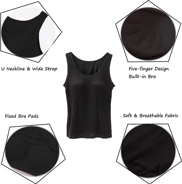 STARBILD Damen Unterhemd BH-Hemd Basic U-Ausschnitt Eingebauter BH Bügelloser Gepolstert Tank Tops,