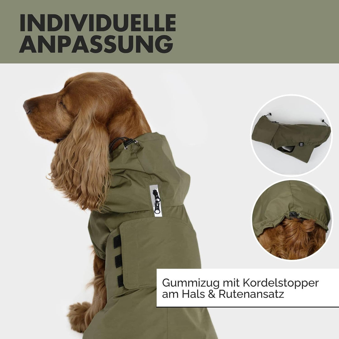 Oskar Hunderegenmantel | Wasserdicht mit Bauchschutz &amp; Geschirröffnung | Reflektierende Hunde-Regenj