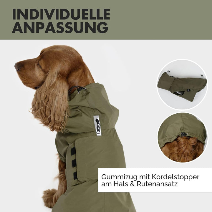 Oskar Hunderegenmantel | Wasserdicht mit Bauchschutz &amp; Geschirröffnung | Reflektierende Hunde-Regenj