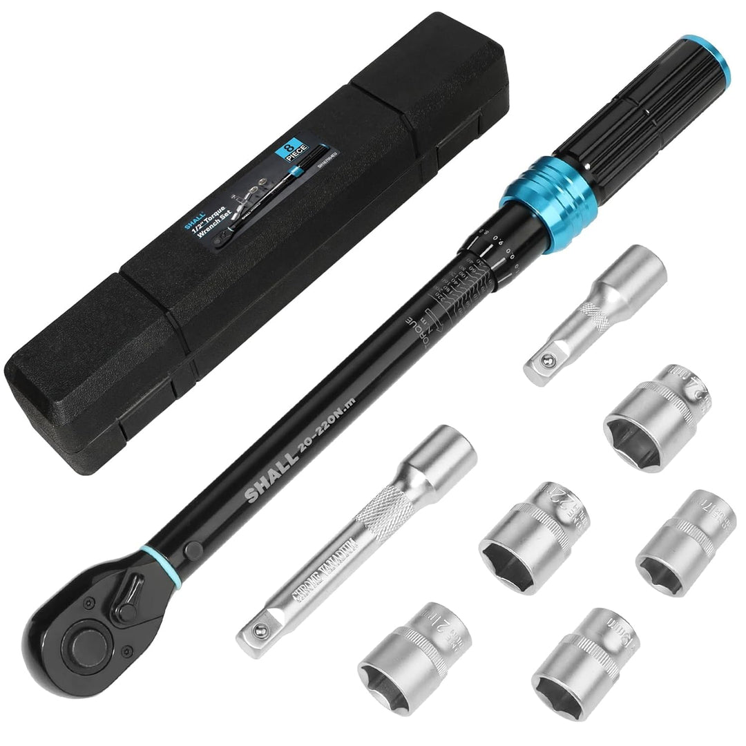 Shall 7-Piece 1/2" Torque Wrench Set, (20-220Nm), Suitable for car and motorcycle maintenance,With e