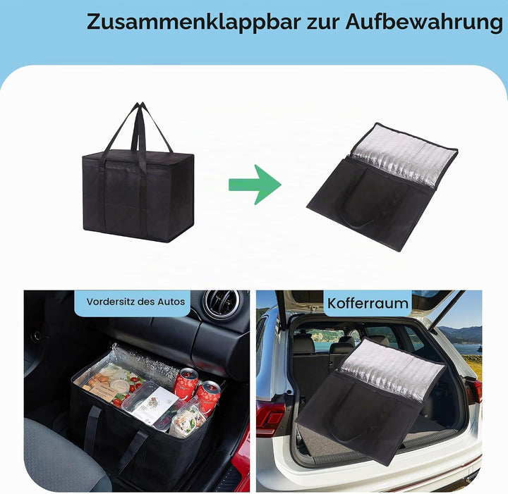 2 Stück kühltasche 40L + kühlakkus (10 Stück),Faltbare kühltasche gross (41x26x33cm),thermotasche,Co