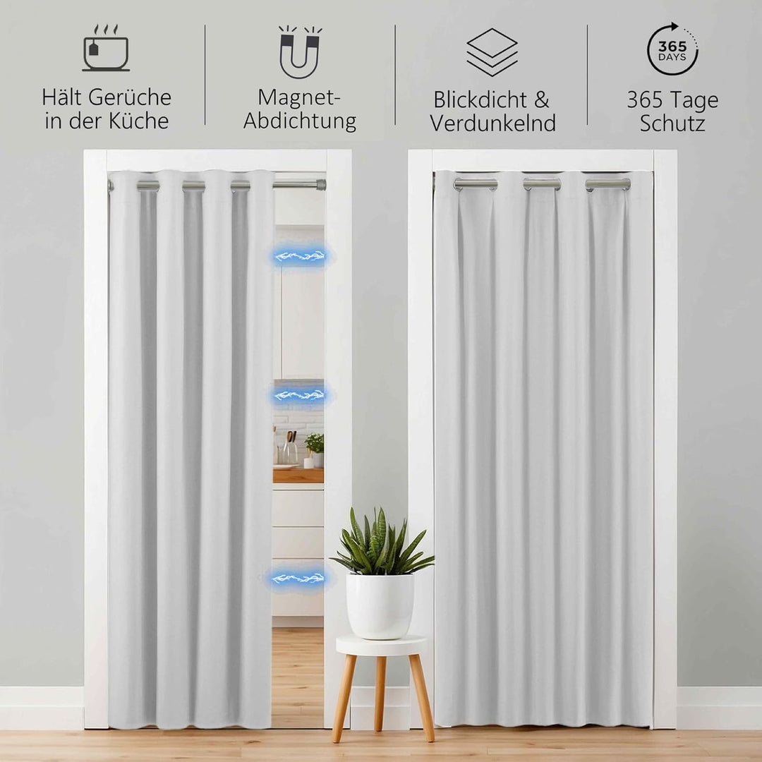 tinycurtains, Türvorhang mit Teleskopstange, einfache Montage in nur 1 Minute ohne Bohren (Türvorhan