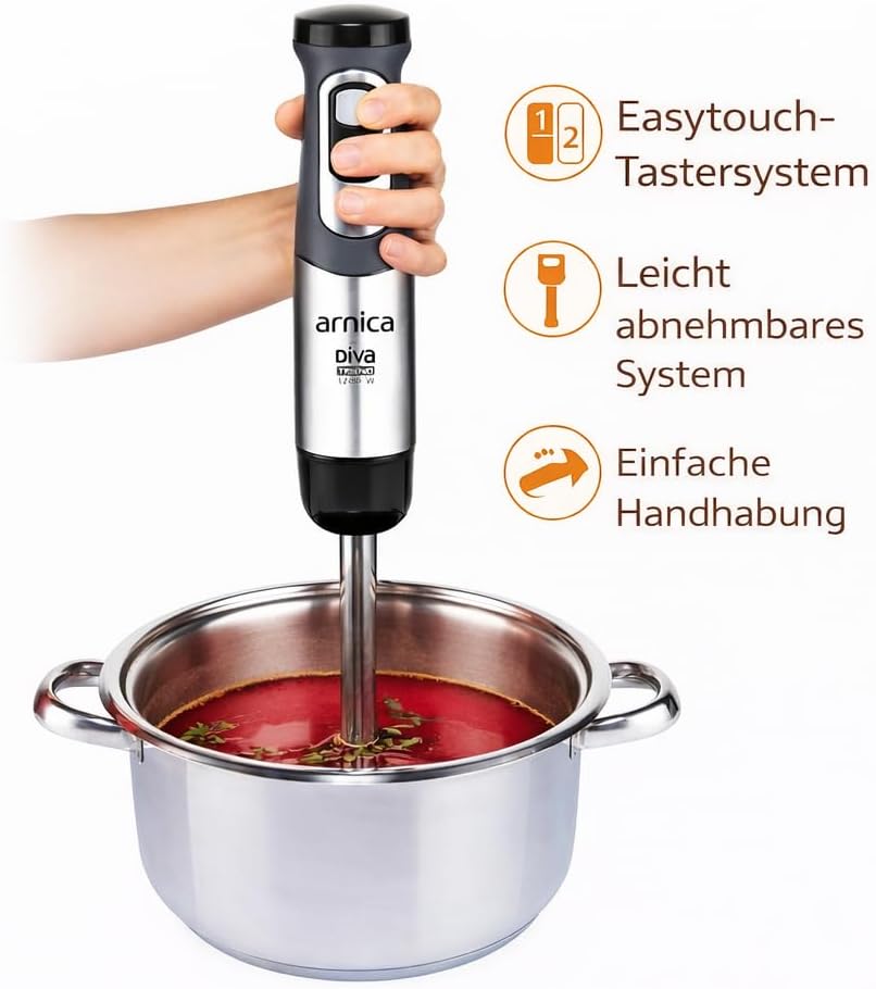 arnica Diva Trend Set Stabmixer - 1200W - Edelstahl Mixstab mit Zerkleinerer Schneebesen - Turbo Fun