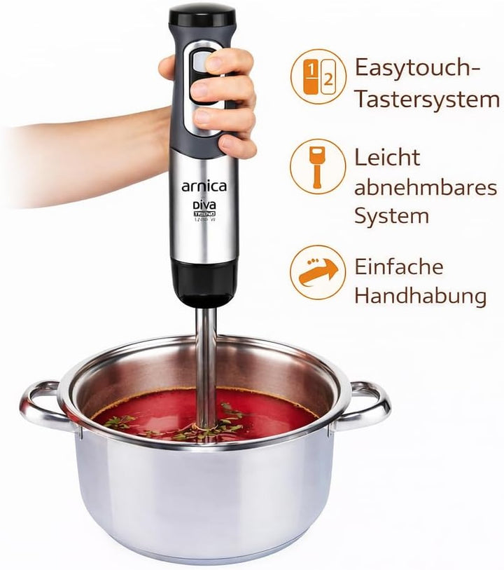 arnica Diva Trend Set Stabmixer - 1200W - Edelstahl Mixstab mit Zerkleinerer Schneebesen - Turbo Fun