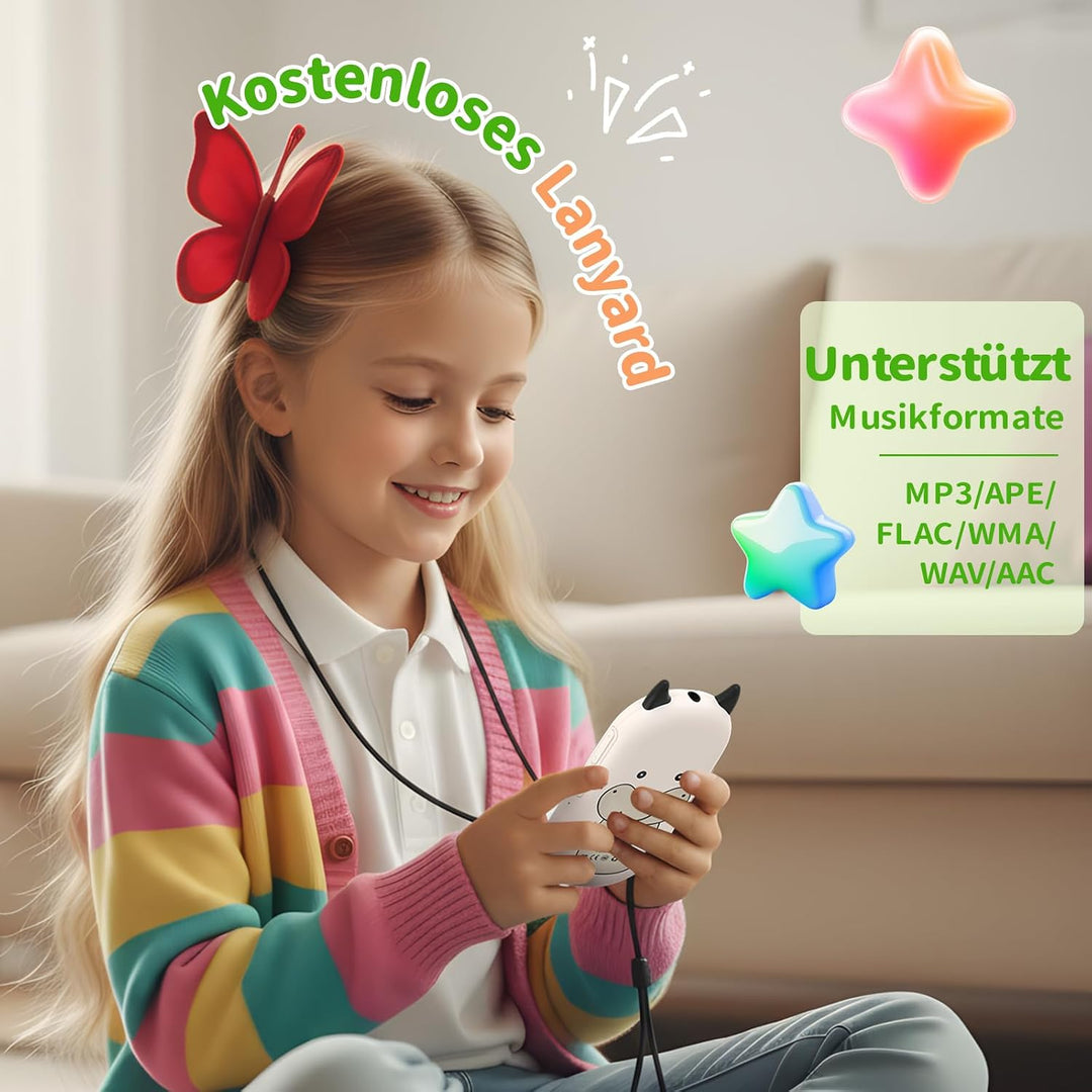 64GB MP3 Player Kinder Bluetooth 5.3 MP3-Player mit Lautsprechern UKW-Radio, Wecker, 750-mAh-Akku, B