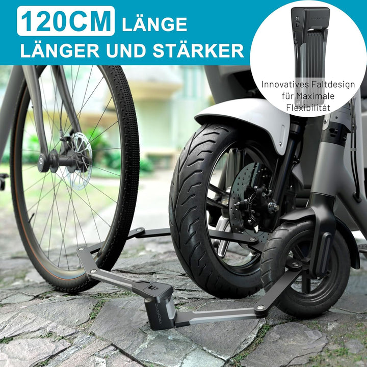 TECHCYC Fahrradschloss 120cm, Faltschloss Fahrrad mit 3 Schlüsseln, Rostfrei und Diebstahlsicher, Fa