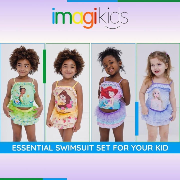 Disney Princess Moana Little Girls Tankini Top Swimsuit & Skirt Set Orange 5, Belle, Gelb