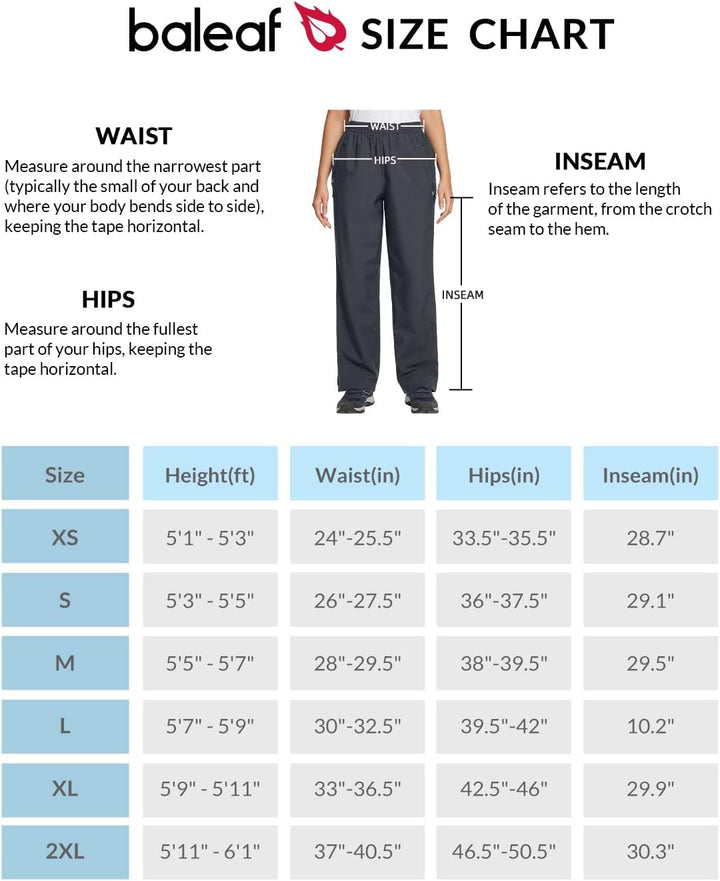 baleaf Regenhose Damen Wasserdicht 10000mm H2O Atmungsaktiv Überziehhose Leichte Wanderhose Trekking