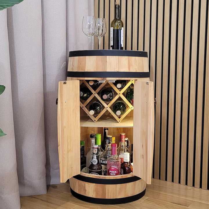 weeco Fassbar LED mit Tür und Weinhalter - Weinregal. Fass Hausbar Weinrack 80x50cm. Rustikaler deko