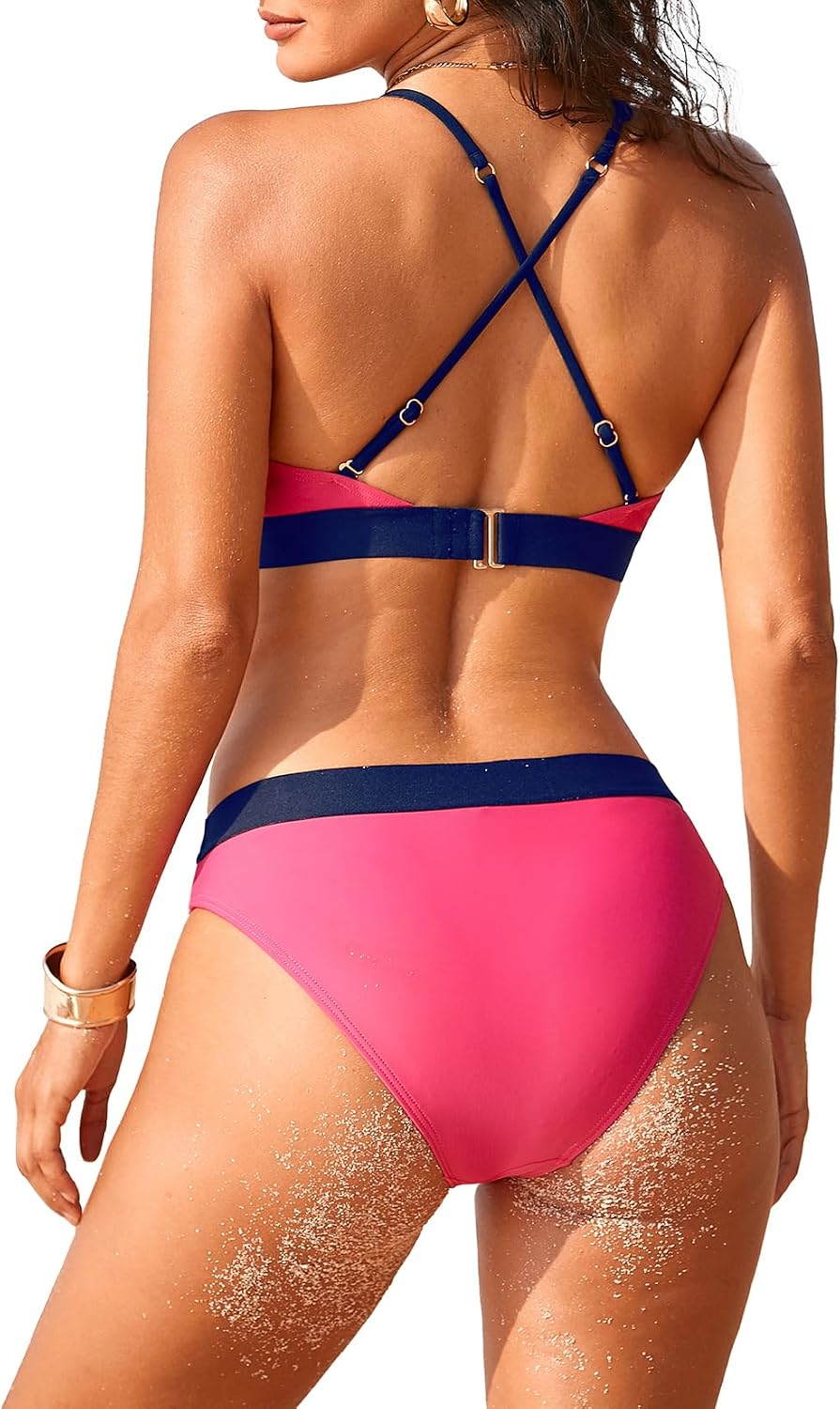 Damen Bikini Set, Triangel, breites Unterbrustband, Bademode, Badeanzug 40 Rosa &amp; Blau, 40 Rosa &amp; Bl