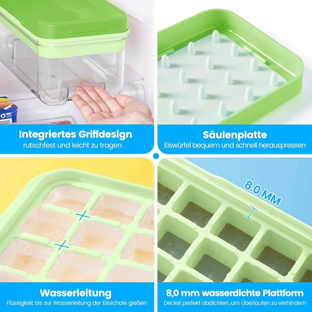 Eiswürfelform, Eiswürfelbehälter, 96 Stück Eiswürfel, Eiswürfelform Mit Deckel, Mit 3 Tablett, Einfa