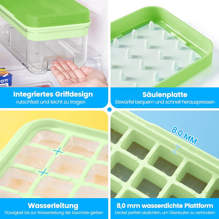 Eiswürfelform, Eiswürfelbehälter, 96 Stück Eiswürfel, Eiswürfelform Mit Deckel, Mit 3 Tablett, Einfa