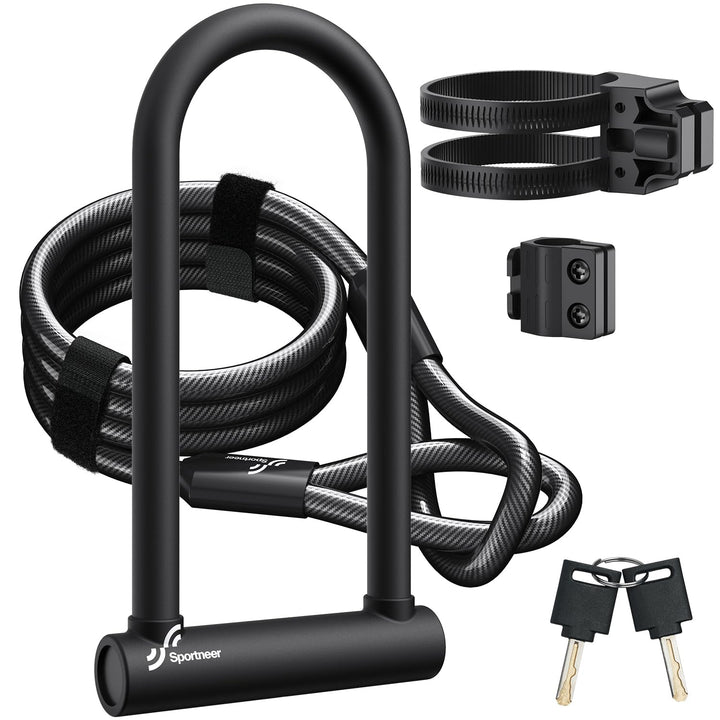 Sportneer Fahrradschloss 18mm Hochbelastbar Bügelschloss mit 180CM Hochsicherheits-Stahlkabel&Stabil