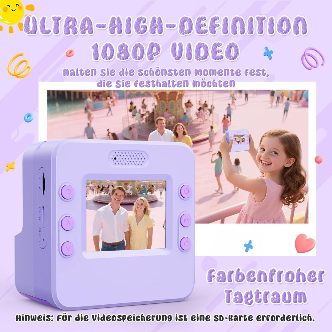 Sofortbildkamera Kinder Kamera,2.4" HD Bildschirm Kinderkamera mit 32GB Spielzeug ab 3 4 5 6 Jahren
