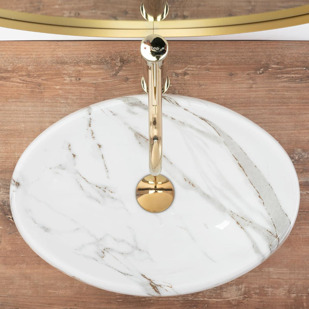 REA Waschbecken Waschtisch Aufsatzwaschbecken Keramik Handwaschbecken Aufsatz Waschschale Oval Elfen