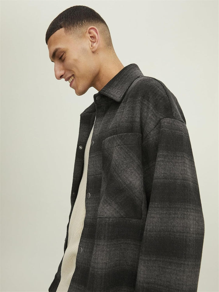 JACK & JONES male Jacke Hemd- M Black/Detail:check, M Black/Detail:check