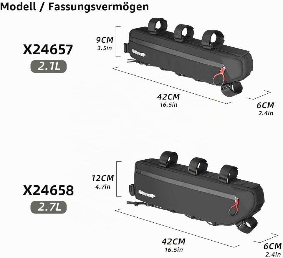 Rhinowalk Fahrrad Rahmentasche wasserdicht Oberrohr Tasche mit Seitenfächern Pumpenhalter Kabelführu