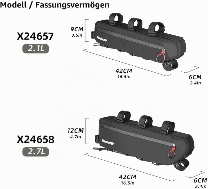 Rhinowalk Fahrrad Rahmentasche wasserdicht Oberrohr Tasche mit Seitenfächern Pumpenhalter Kabelführu