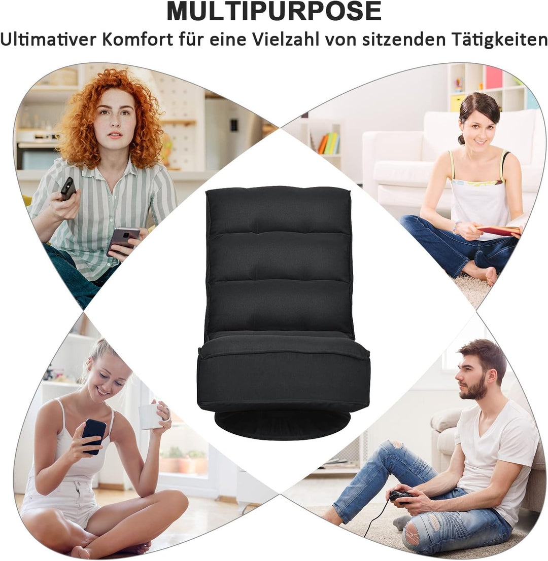 GOPLUS 360° drehbarer Bodenstuhl, klappbarer Bodensessel mit Verstellbarer Rückenlehne, Gamingsessel