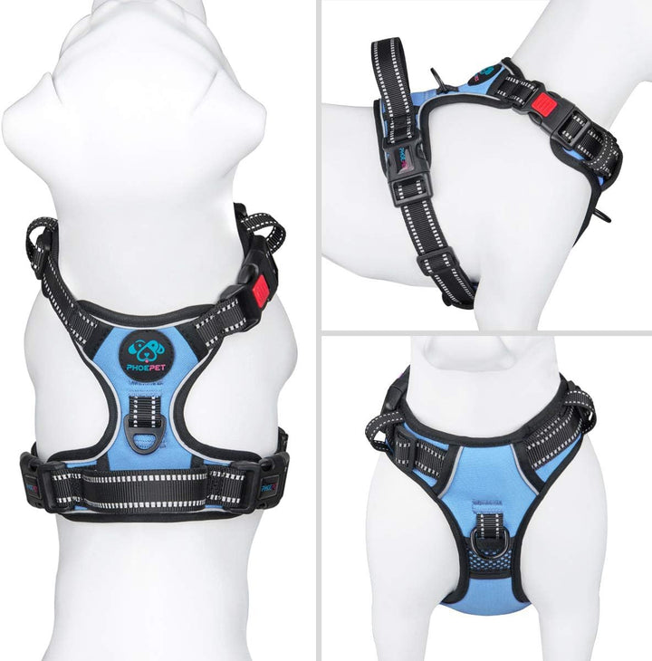 PHOEPET Anti-Zieh-Hundegeschirr, reflektierend, verstellbar, mit Trainingsgriff, Namensausweisfach,