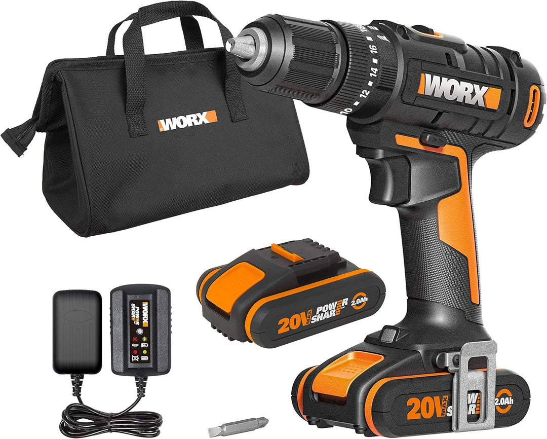 WORX WX370.1 Akku Schlagbohrschrauber 20V - 50Nm, 2-Gang-Getriebe & LED-Licht - zum Schrauben, Bohre